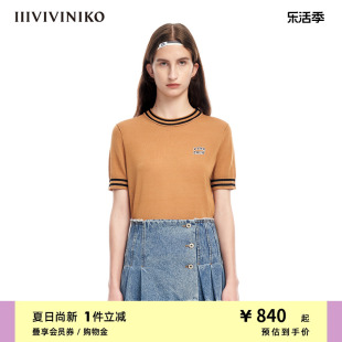 iiiviviniko“丝羊毛纱线”学院风，圆领短袖针织衫女m310114607b