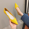 女鞋黄色单鞋女网红糖果色漆皮，平底鞋浅口大码尖头，平跟鞋软底鞋45