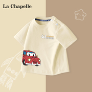 拉夏贝尔男童短袖t恤2024婴儿衣服汽车，春装打底衫儿童体恤衫