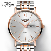 冠琴手表简约品牌男瑞士钢带石英表商务，日历精钢皮带国产腕表