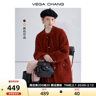 vegachang新年系列羊毛呢子，大衣女秋冬蝴蝶结，过年红毛呢外套
