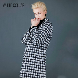 白领黑白格羊毛双面，西服领两粒扣长袖中大衣ol-lovm20-920