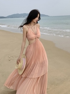 纯欲风不规则显瘦吊带沙滩连衣裙飘逸超仙女170长裙及踝 超长