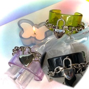 Alisa01原创设计透明亚克力手镯链条锁头水钻宽手链夏季时尚