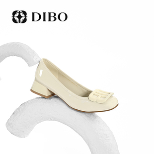 dibo碲铂商场同款圆头平跟单鞋女春季通勤纯色，牛漆皮浅口瓢鞋
