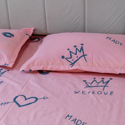 粉色少女卡通床单双人，印花纯棉布床上用品，简单被套可配三四件套