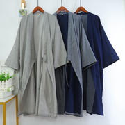 夏季纯棉浴袍男日式和服，睡袍中长款双层纱布和风，系带甚平加大220
