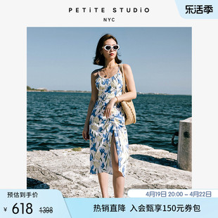 Petite Studio Suggyl 联名系列夏季Faye蓝色法式吊带连衣裙