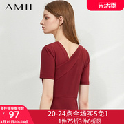 Amii法式赫本风气质黑色连衣裙女2024夏季V领a字裙修身裙子