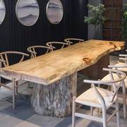 自然边实木餐桌大板桌原木老板办公桌工作台桌子北欧简约茶桌茶几