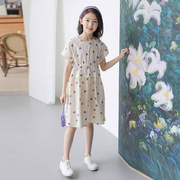女童夏季连衣裙2024韩版中大童装，波点森系短袖网红棉质洋气公主裙