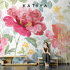 katiya美式手绘田园牡丹花艺术客厅，电视背景墙壁纸无缝壁画墙布8d
