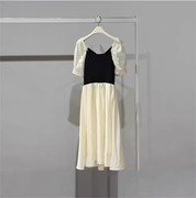连衣裙 夏季女装设计感针织拼接撞色收腰显瘦气质小清新长裙