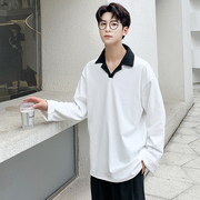 TX010-P59/韩版男士宽松 纯色长袖t恤青少年潮流男翻领打底衫
