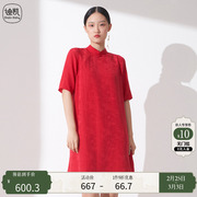 写意中国迪凯品牌夏季时尚百搭气质国风红色改良旗袍裙