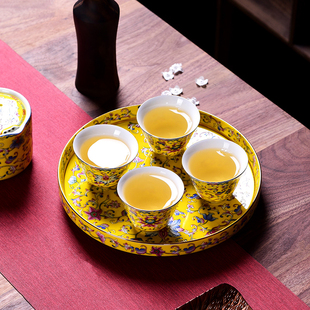 陶瓷珐琅彩茶盘小型茶具托盘轻奢现代茶承壶承干泡台干泡小茶盘