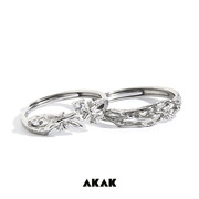 akak荆棘玫瑰情侣银戒指一对女纯银小众设计时尚个性宝石素圈戒指