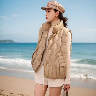 反季羽绒服马甲女立领白鸭绒2024年冬季气质时尚保暖显瘦外套