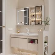 奶油风陶瓷一体盆卫浴室柜，组合智能镜卫生间洗漱台洗手池洗脸盆柜