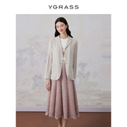 vgrass软西装系列轻薄桑，蚕丝西装外套女夏季收腰短外套vsw2o20380