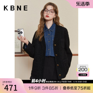 羊毛外套女羊羔毛圈圈呢上衣kbne2023秋冬黑色修身小个子