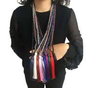10彩色绒丝线吊坠水晶，串珠项链流苏毛衣，链女欧美手工长款项链饰品