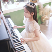 儿童主持人女孩主持人钢琴演出服公主，裙蓬蓬纱花童洋气婚纱礼服春