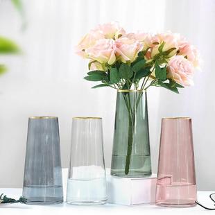 创意现代简约描金玻璃花瓶客厅装饰花瓶摆件彩色玫瑰花瓶水培花器