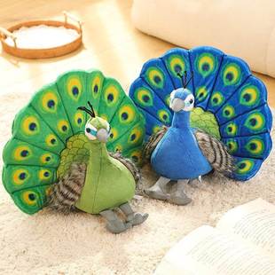 蓝孔雀绿孔雀毛绒玩具孔雀开屏摆件玩偶儿童认知鸟类书本教材布偶