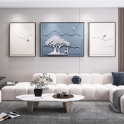现代简约客厅装饰画高档沙发，背景墙轻奢创意三联画立体浮雕肌理画