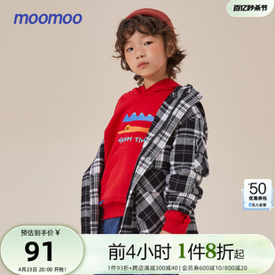国货moomoo童装男童新年季立体(季立体)袋外套，格子百搭长袖休闲上衣