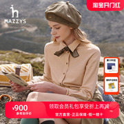 hazzys哈吉斯(哈吉斯)品牌直降女装，23早秋休闲版，柔软磨毛衬衫英伦风上衣