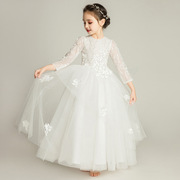 儿童礼服公主裙女童婚纱，白色花童长裙蓬蓬，纱裙钢琴演出表演服洋气
