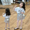 女童短袖t恤亮片包臀裙夏装，韩版时髦儿童卡通，打底衫女宝夏季套装
