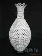 陶瓷编织花瓶 传统工艺品 38CM白瓷梅口瓶摆件