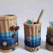 手工diy彩色麻绳创意编织笔筒，家居装饰品草编收纳筐情侣礼物成品