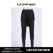 lapargay纳帕佳2023秋冬女装，黑色裤子个性面料拼接口袋哈伦裤