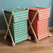 家用滑轮带盖大容量脏衣篓折叠脏衣篮子北欧实木布艺收纳架