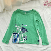 80-152英国单男童(单男童，)春秋绿色卡通印花纯棉，儿童长袖t恤英伦风上衣