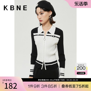 商场同款kbne秋装针织衫，女黑白拼接毛衫外套kks16308102