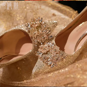 主婚纱结婚鞋香槟金色，高跟鞋婚鞋新娘鞋，订婚鞋子女细跟2024年