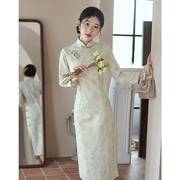 绿色蕾丝旗袍2024年年轻款少女改良清新日常新中式连衣裙长袖