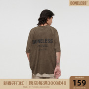 boneless经纬坐标logo印花基础款麂皮短袖上衣，美式高街潮牌t恤