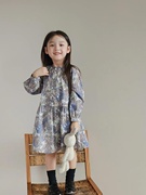 1-7岁韩版碎花女童儿童小童秋季碎花长袖连衣裙娃娃裙