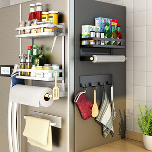 磁吸冰箱置物架侧面收纳架厨房纸巾保鲜膜多功能，免打孔放调料挂架