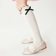上森白色小腿袜蝴蝶结袜子芭蕾风长筒袜可爱袜子女高筒袜花边棉袜