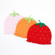 婴儿帽子秋冬婴幼儿帽子女宝宝红色草莓帽0-3月新生儿帽子胎帽棉