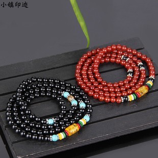 红黑玛瑙六字真言转运108颗佛珠，手链情侣款，多层手串流行简约首饰