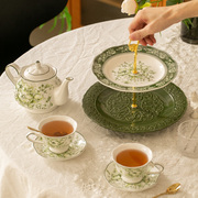 法式下午茶具复古繁花茶壶，陶瓷茶具咖啡杯碟，水果双层架甜品欧式