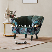 慕梵迪轻奢沙发椅刺绣彩图绒布，休闲椅客厅单人椅设计师卧室阳台椅